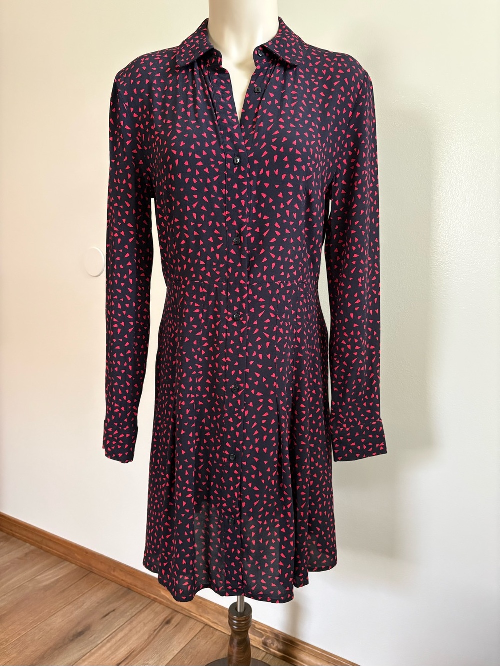 & Other Stories Paris Atelier Shirt Dress Black & Red Heart Button-Down Size 8